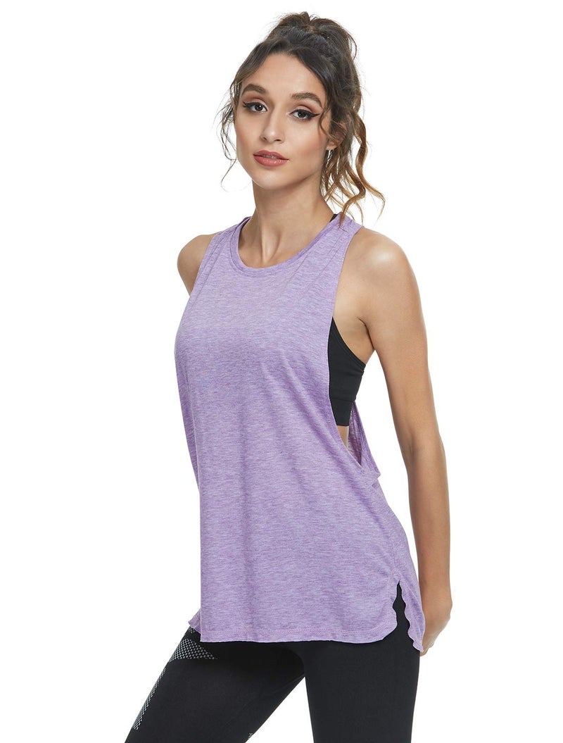 Cosy Pyro Workout Tank Tops for Women Lightweight Running Tanks Basic Gym Tops Sleeveless Athletic Yoga Shirts-4 Pack Black/Dark Gray/Purple/Blue L - Image 3
